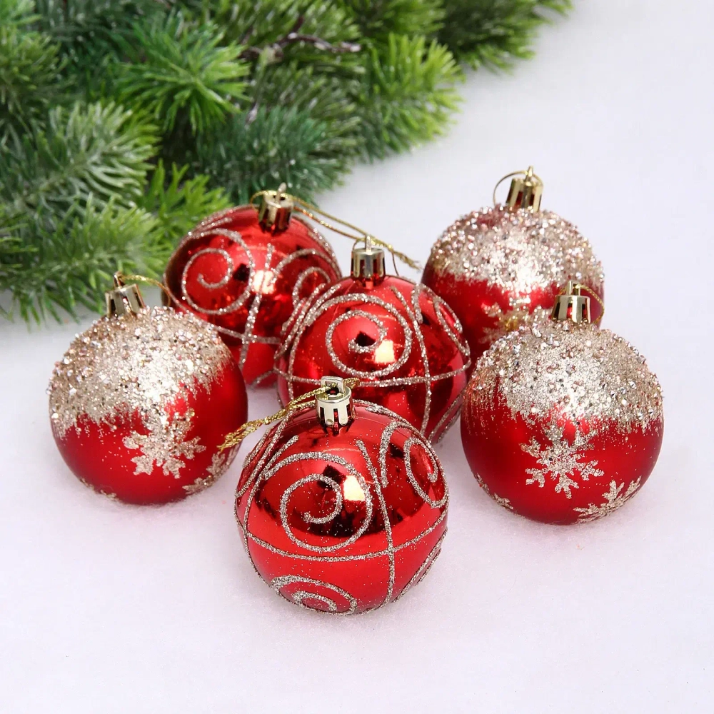 Набор шаров «Снежный тепет» 6 см (в наборе 6 шт), Красный