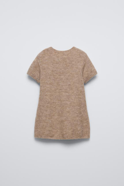 ZARA ТРИКОТАЖНОЕ ПЛАТЬЕ С КОРОТКИМИ РУКАВАМИ, ПЕСОЧНЫЙ