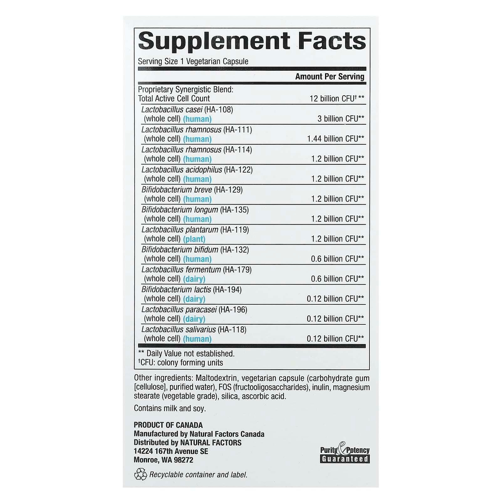 Natural Factors, Ultimate Probiotic, 12/12 Formula, 12 миллиардов КОЕ, 120 растительных капсул