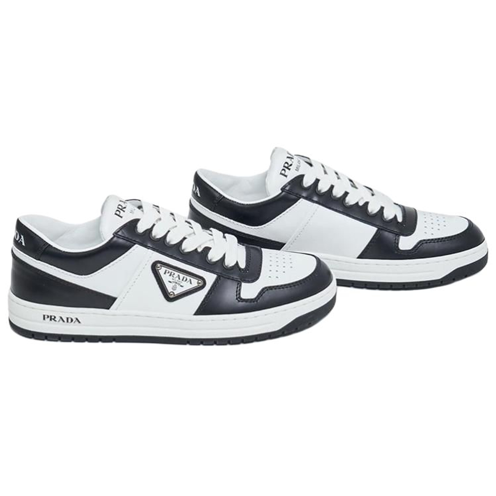 PRADA Downtown Leather Sneakers "White Black " Women"s
