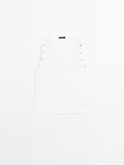 Massimo Dutti Футболка с круглым вырезом и люверсами, белый