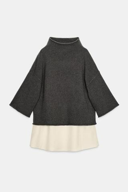 ZARA СВИТЕР ИЗ ШЕРСТИ С АТЛАСНЫМИ ДЕТАЛЯМИ, УГОЛЬНЫЙ