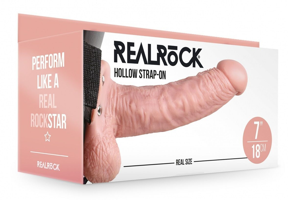 Телесный реалистичный страпон-фаллопротез с мошонкой - 18 см. (Цвет: телесный)