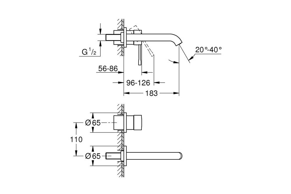 Внешняя часть смесителя для раковины GROHE Essence+ на 2 отверстия (вынос 183 мм), хром (19408001)