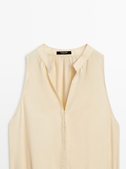 Massimo Dutti Платье миди из 100% хлопка с резинкой на талии, светло-желтый