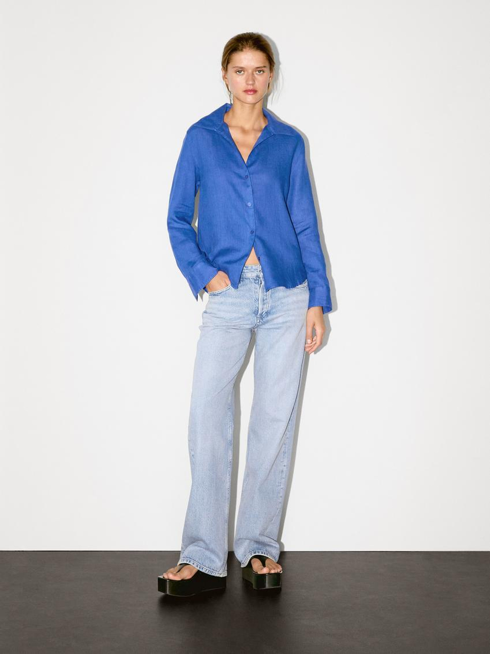 Massimo Dutti Рубашка из 100% льна, синий