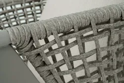 "Амстердам" кресло плетеное из роупа, каркас алюминий, роуп серый круглый, ткань бежевая