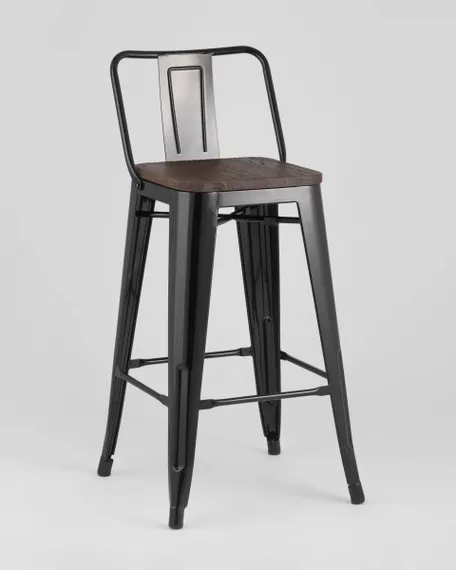 Стул полубарный TOLIX WOOD со спинкой черный глянцевый