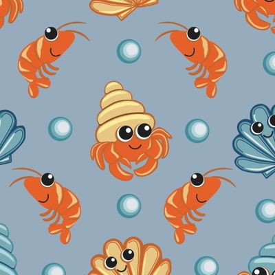 Морские жители, голубой фон