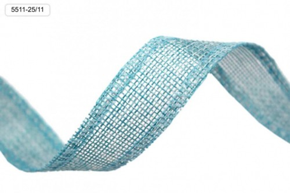 Лента Льняная 2,5см х 28м с проволокой (Голубой)