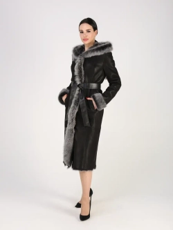 Дубленка зимняя натуральная с капюшоном длинная и теплая