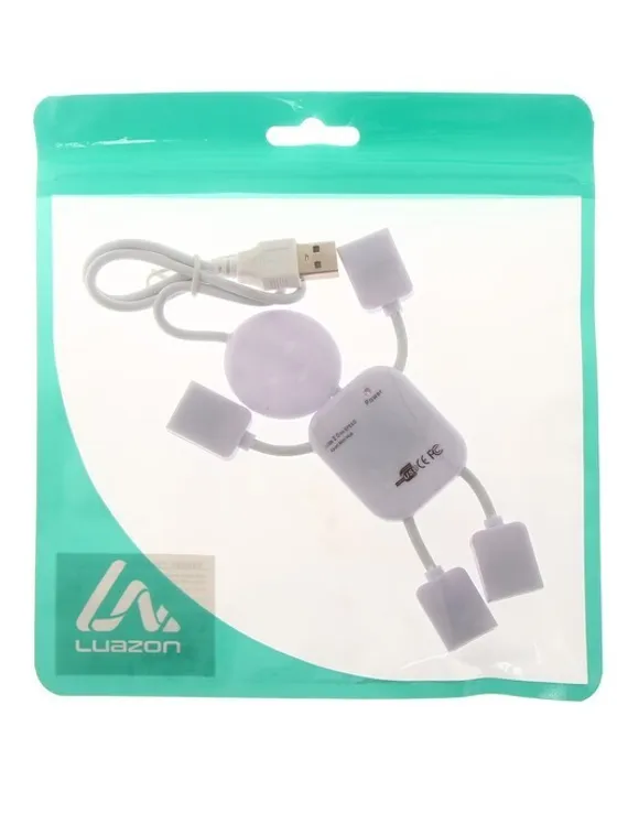 USB-разветвитель (HUB) LuazON SSV-011, 4 порта, USB 2.0, кабель 0.4 м, белый