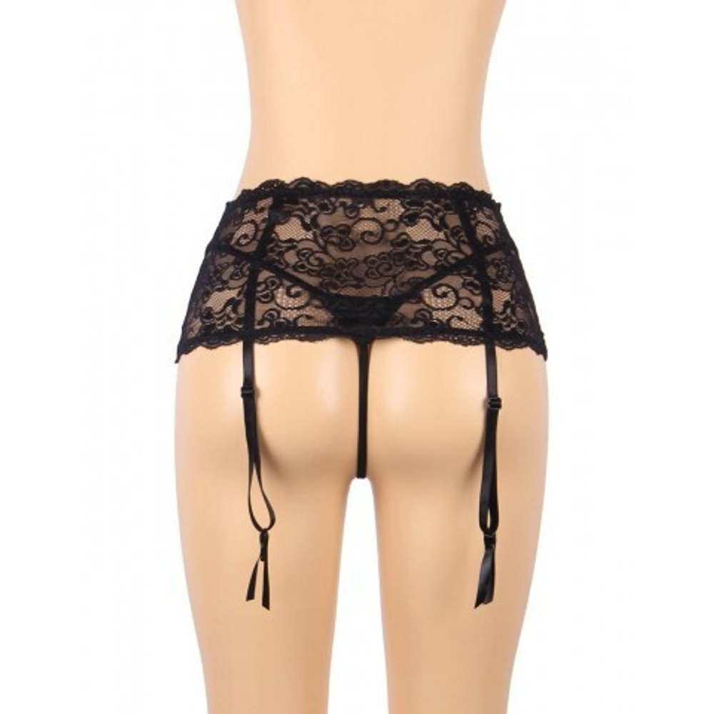 Пояс на высокой посадке с ремешками для чулок Floral Lace черные (размер M-L)