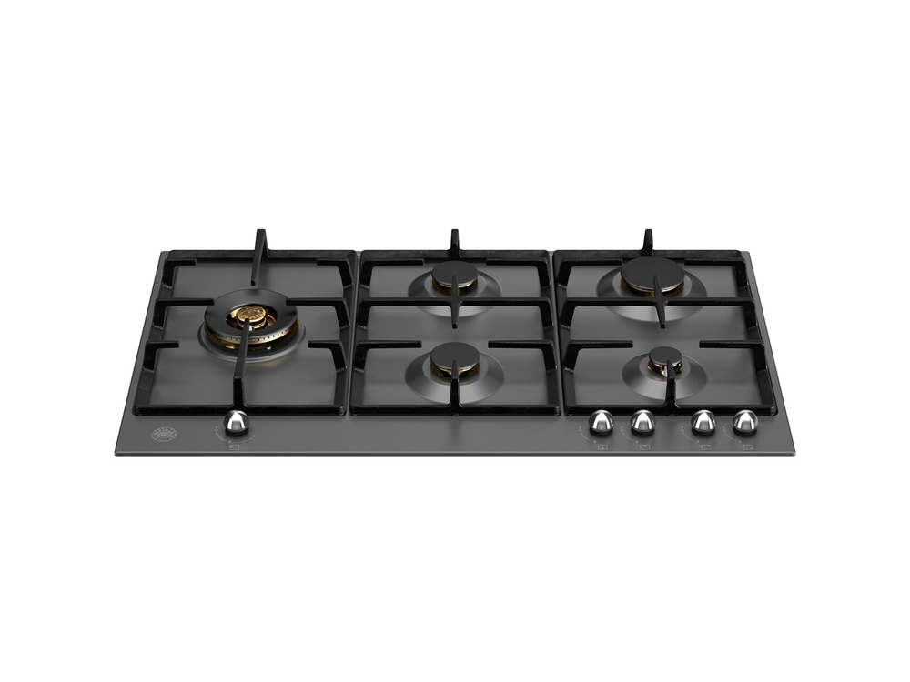 Встраиваемая газовая варочная панель Bertazzoni, с конфоркой dual wok сбоку, 90 см Слоновая кость / хром