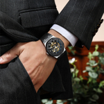 VAN GOGH Automatic Mechanical Movement Metal Strap Watch Men"s Watches Black Dial