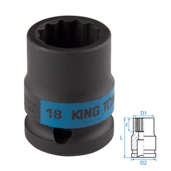 KING TONY (453018M) Головка торцевая ударная двенадцатигранная 1/2", 18 мм