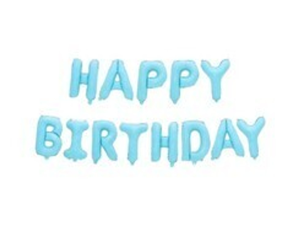 К Надпись, Happy Birthday, Голубой, 16"/41 см