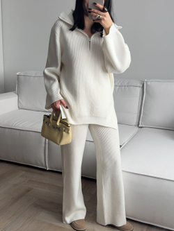 Комплект вязаный, брюки и свитер с молнией