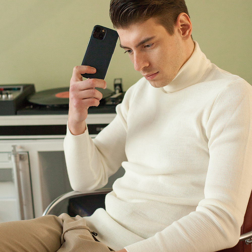 Чехол для iPhone 13 Mini из натуральной кожи теленка, цвета синий