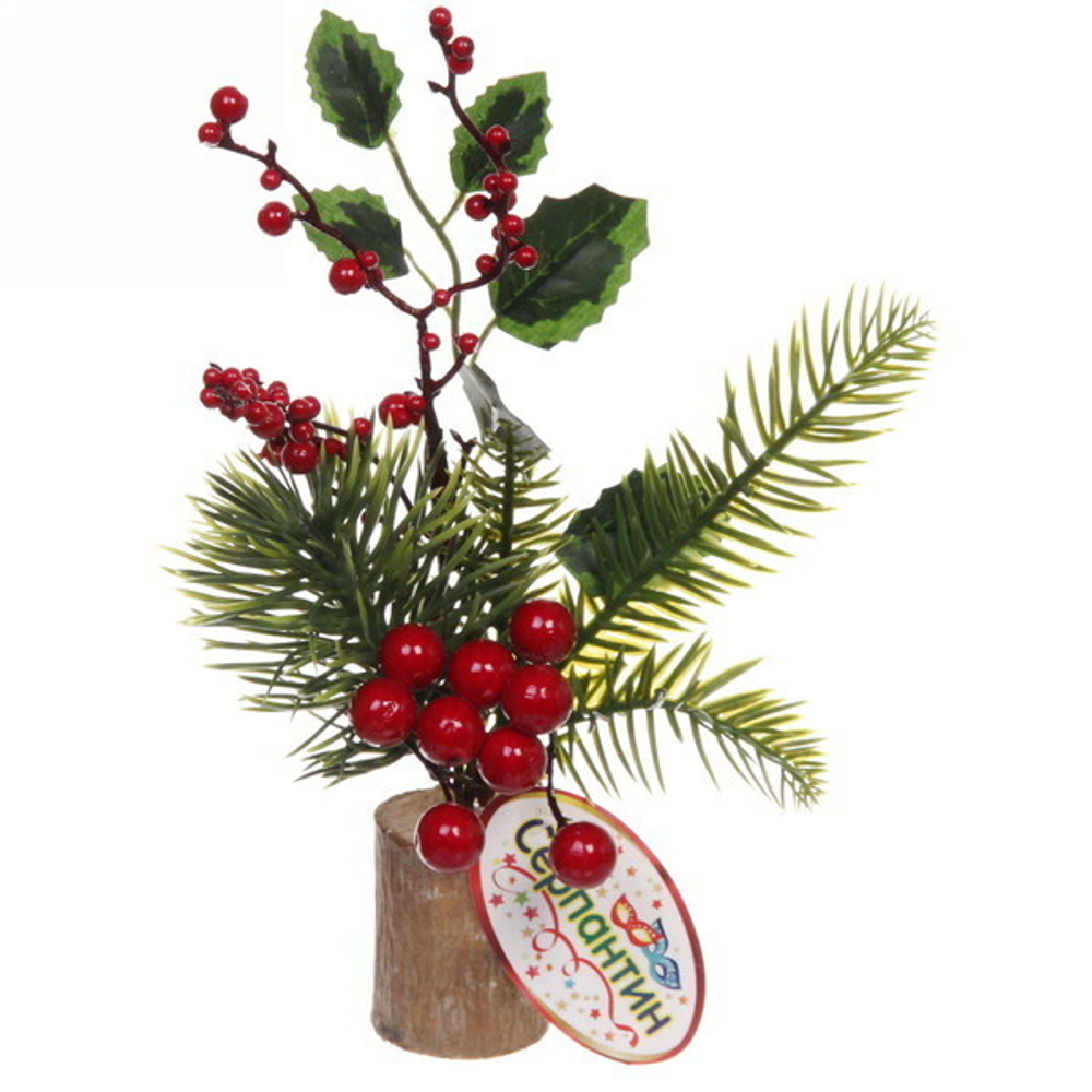 Композиция новогодняя «Алая гроздь на пеньке», 30*12 см