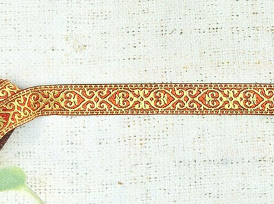Тесьма жаккард, ш. 2 см, красный с золотом
