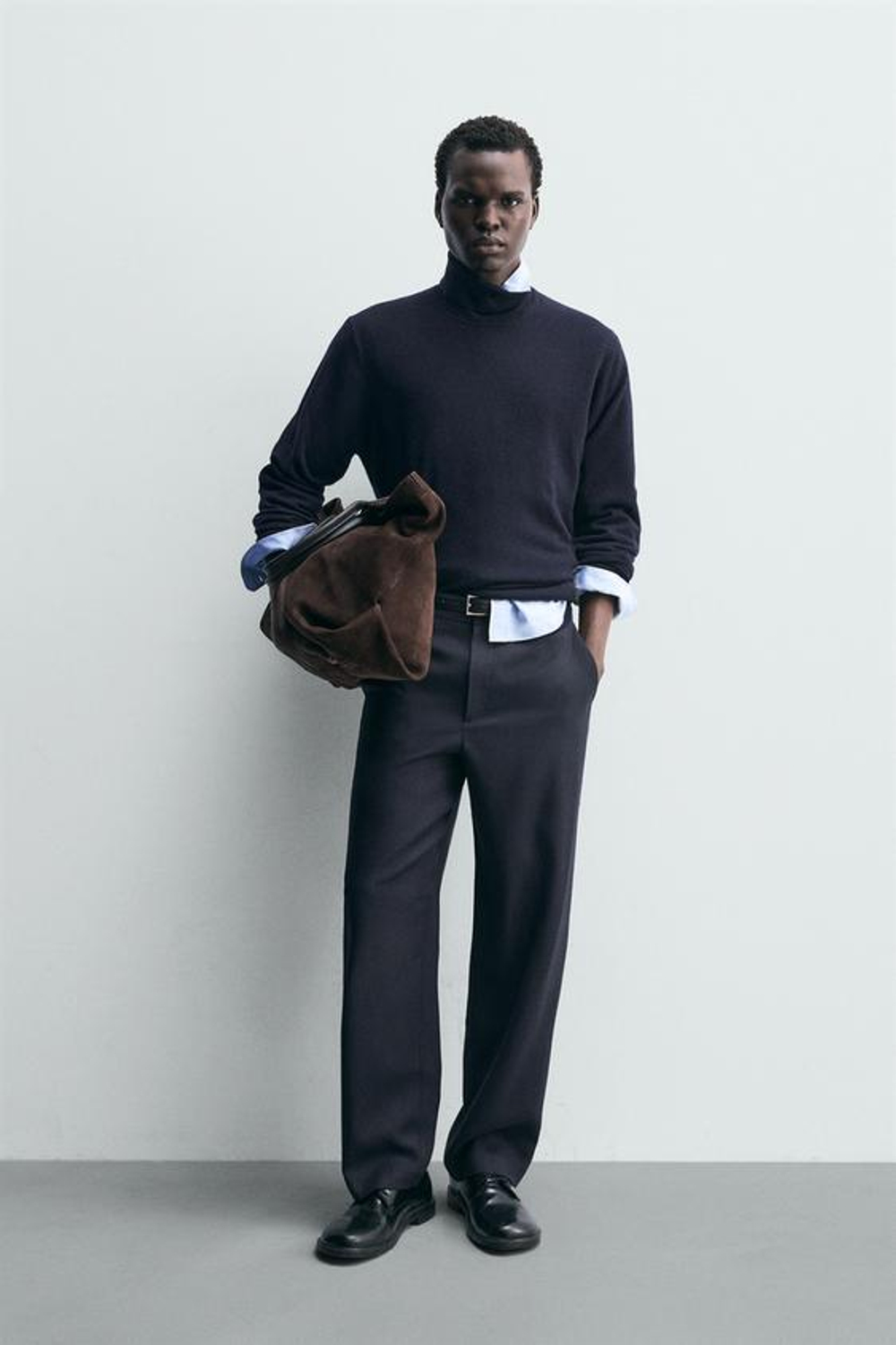 ZARA ПРЯМЫЕ БРЮКИ ИЗ 100% ШЕРСТИ, МОРСКОЙ СИНИЙ