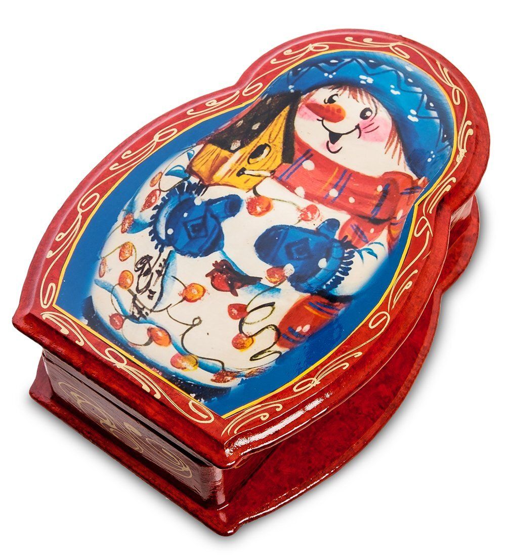 Народные промыслы ШК-11/62-D Шкатулка в технике декупаж «Матрешка-снеговик» (20х14х6)