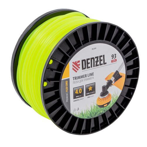Леска для триммера звезда, 4,0мм х 93м, на DIN катушке FLEX CORD Denzel