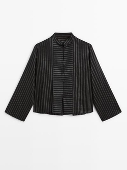 Massimo Dutti Рубашка в полоску с воротником-стойкой и деталью в форме нагрудника, черный