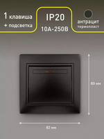 Выключатель Intro Plano 1-102-05 одноклавишный с подсветкой 10А-250В IP20 СУ антрацит