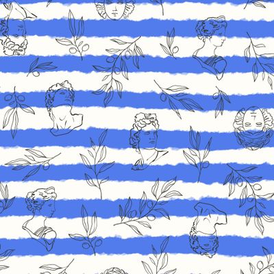 Полоска синяя Греческие статуи и оливки
