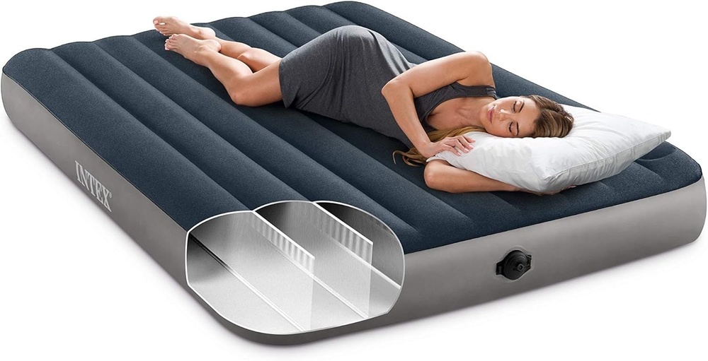 Двуспальный надувной матрас Intex Single-High Airbed (Queen), 152х203х25 см, со встроенным насосом от батареек
