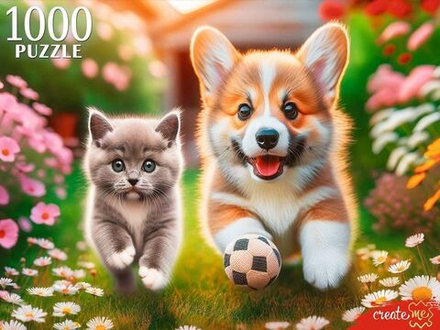 Пазлы 1000 элементов 685*480мм. "Корги и британский котенок"