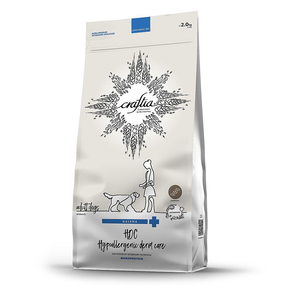 Сухой диетический корм CRAFTIA GALENA DOG HYPOALLERGENIC DERM CARE для собак при пищевой аллергии и заболеваниях кожи, Пакет 2 кг