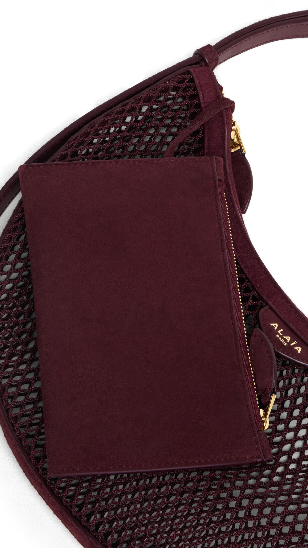 ALAÏA СУМКА ONE PIECE DEMI LUNE ИЗ ЗАМШИ В СЕТОЧКУ, КОРИЧНЕВЫЙ