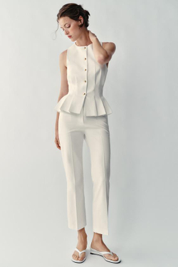ZARA ЖИЛЕТ СО СКЛАДКАМИ, БЕЛЫЙ