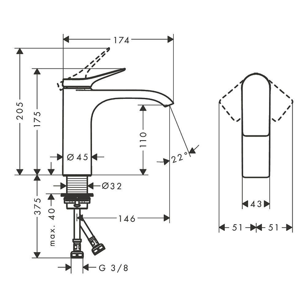 Смеситель для раковины Hansgrohe Vivenis 75022670 черный матовый