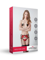 Интригующий пояс для чулок с красным кружевом Hold on love ,LXL (46-48) (Цвет: черный с красным)