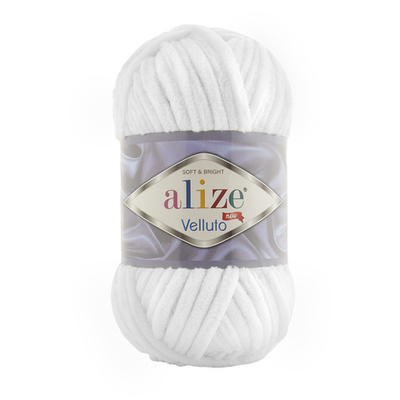 Пряжа Alize (Ализе) Velluto / уп.5 мот. по 100 г, 68м, 055 белый A