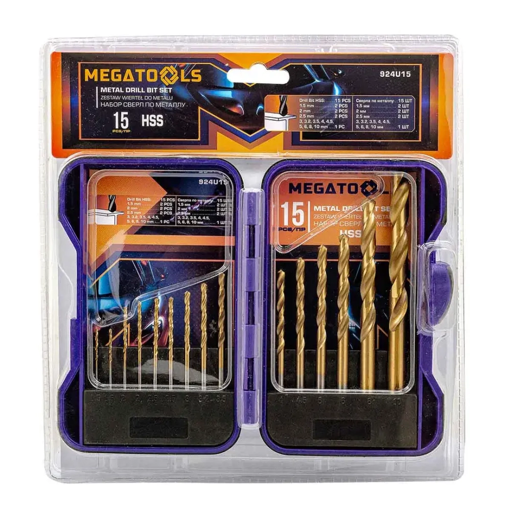 Сверла по металлу, набор 15пр. MEGATOOLS MT-924U15