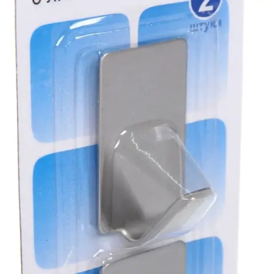 Крючки в наборе 2шт из нержавеющей стали на липкой основе «БАСТОФ», форма прямоугольник, нагрузка 1кг/3*5см