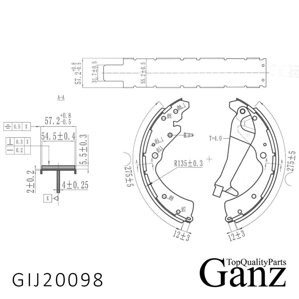 Колодки задние (барабанные) Dongfeng DF6 2022 GANZ GIJ20098
