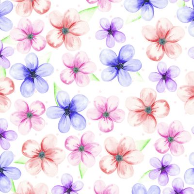 Нежные акварельные цветочки на фоне с горохом