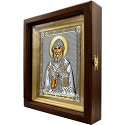 Святитель Спиридон Тримифунтский. Икона в серебряном окладе.
