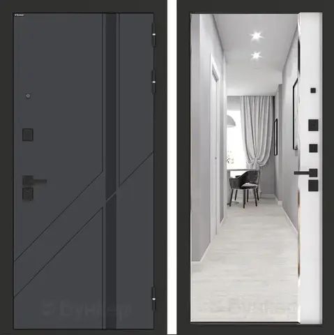 Входная металлическая дверь с зеркалом Бункер B-12 Веллюто верде / зеркало Панорама ФЛ-618 Белый софт