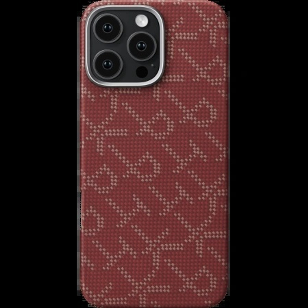 Чехол Pitaka для iPhone 16 Pro Max Monogram PTK Tactile Woven, Красно-золотой (KI1602PTKP)