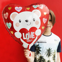 Шар сердце Мишка белый Love you