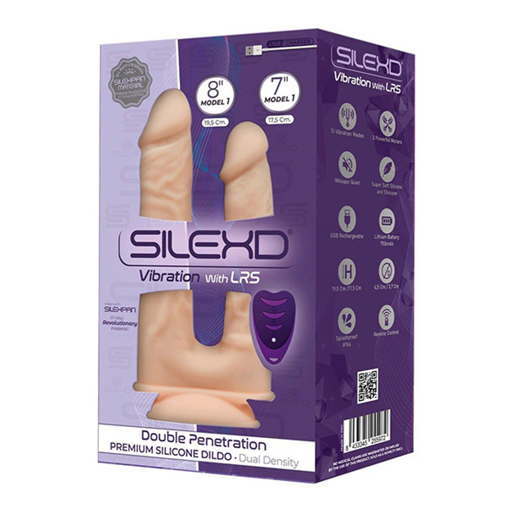 Телесный анально-вагинальный вибратор 17,5см и 19,5см с пультом ДУ SilexD Silicone Dildo Double Penetration Model 1