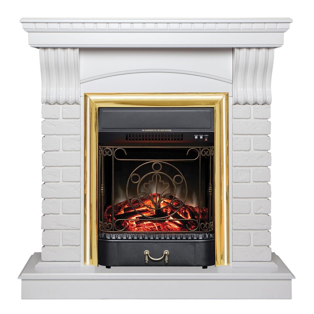 Электрокамин RealFlame Jazz WT белый с очагом Majestic Lux Brass