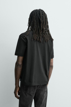 ZARA X AARON LEVINE ПОЛО ПИКЕ С ЭФФЕКТОМ ПОТЕРТОСТИ, ЧЕРНЫЙ